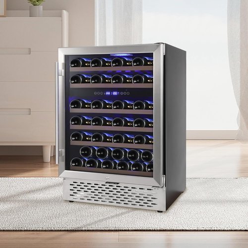 EliteEdge 51-Bottle Dual Zone Wine Cooler,Quiet Operation, LED Lighting, Adjustable Shelves, Freestanding/Built-In Design with Lockable Glass Door
