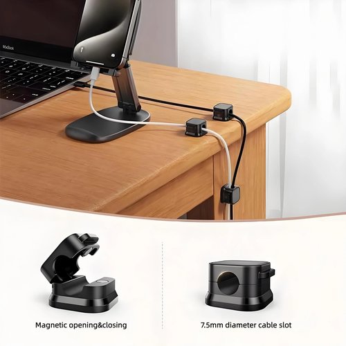 12Pcs Magnetic Cable Clips, Cable Management, Office Desk Accessories, Cord Organizer, Cable Smooth Adjustable,for Desk, Wall, Car, Home Office, Phone Cable Management (Black)