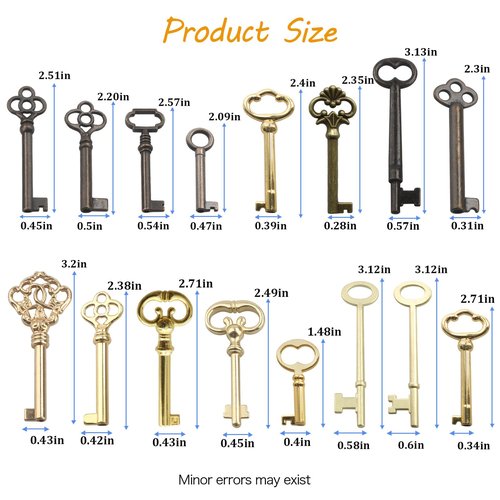 16 Pcs Skeleton Key Set,Key Replacement,Skeleton Keys for Antique Furniture,Grandfather Clock,Vintage Clocks,Antique Cabinets,Old Cabinets,Chinese Cabinets,Old Doors