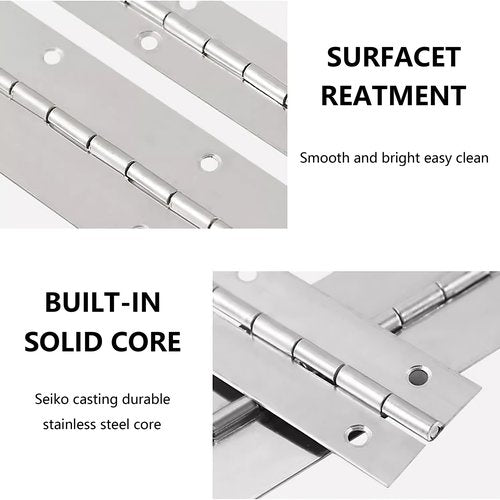 YHNTGB 4pcs 12inch Stainless Steel Piano Hinge Heavy Duty with 48pcs Screws for Cabinets Boat Marine Door DIY Woodworking Storage Box Hatche Furniture Hardware