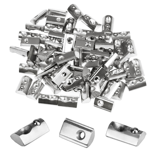 M5 Spring Loaded T Nut 70pcs M5x0.8mm Half Round Roll T-Nuts Carbon Steel Nickel Plated for 20x20 20 Series Aluminum Extrusions 3D Printer Replacement Tiny Nuts