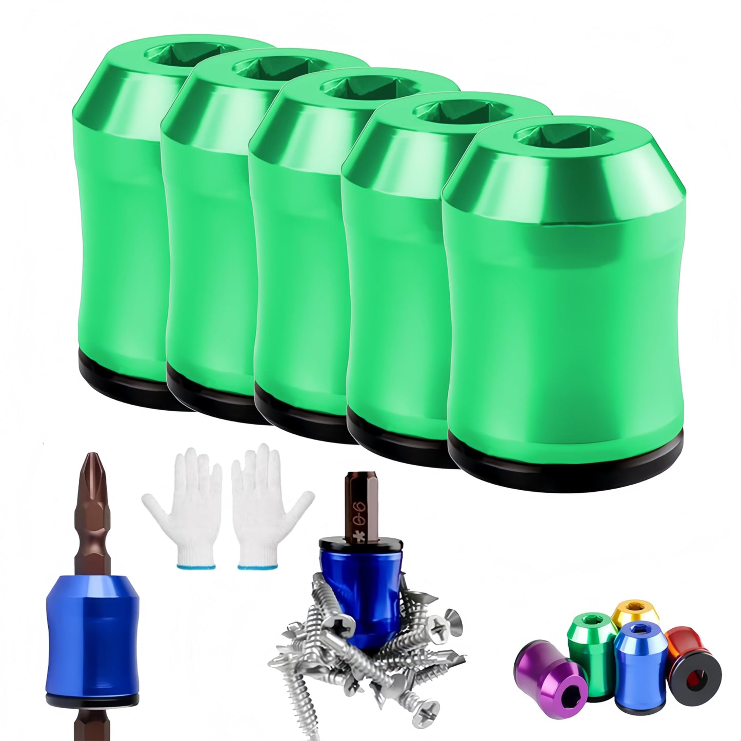 Screwdriver Head Magnetic Ring, 2026 Upgraded Magnetizer Screw Removable Household Tool Magnetic Screw holder Universal Magnetizer for Hex Screwdrivers & Power Bits (5Pcs Green)