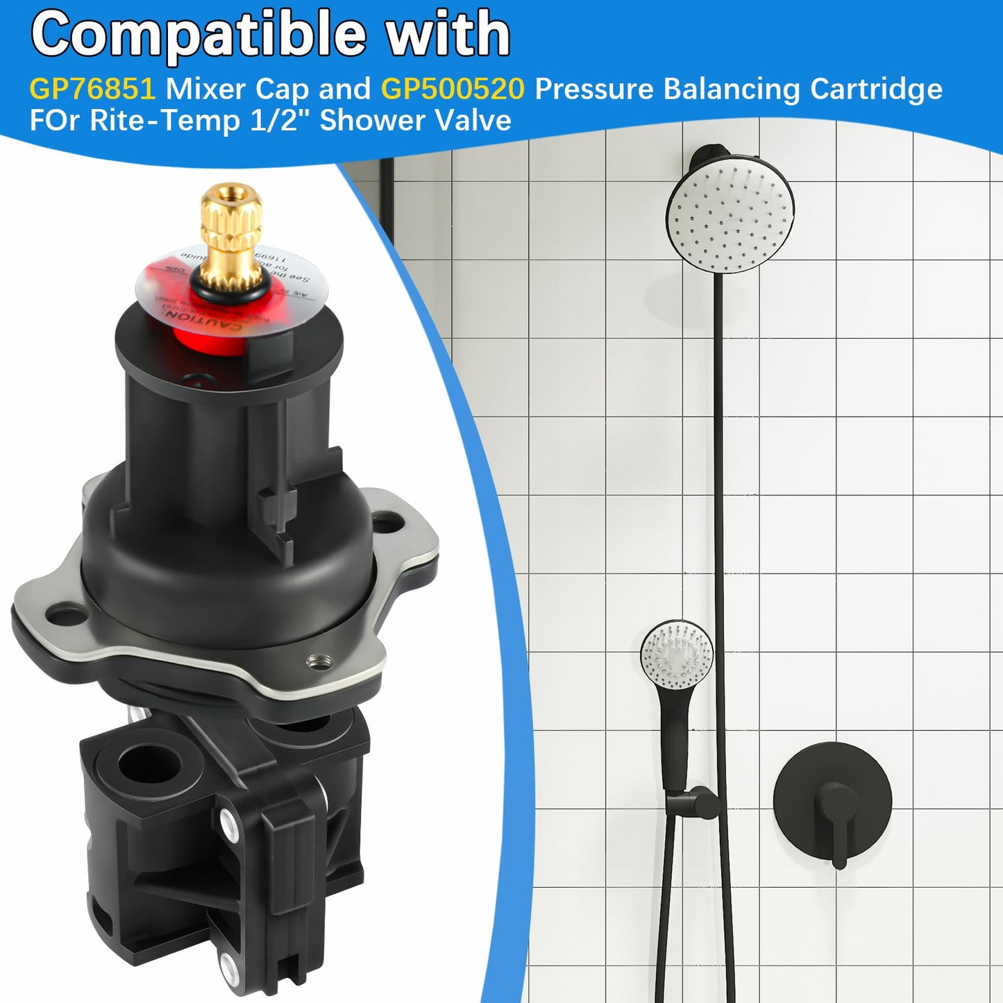 GP76851 Mixer Cap and GP500520 Pressure Balancing Unit Kit, Compatible with Kohler GP77759, GP876851 Part, Shower Valve Cartridge Replacement Repair Kit for Rite Temp and 1/2" Shower Valve