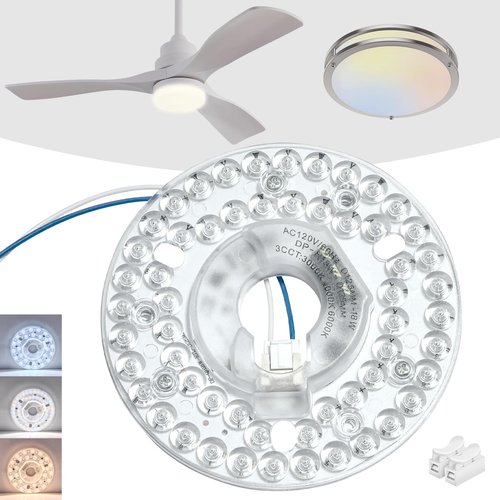 4.92" Ceiling Fan LED Light Replacement, LED Retrofit Light Kit for Ceiling Fan and Flush Mount Ceiling Light, 18W 3CCT 3000K 4000K 6000K 1500LM PCB Panel, Magnetic or Screw Easy Installation