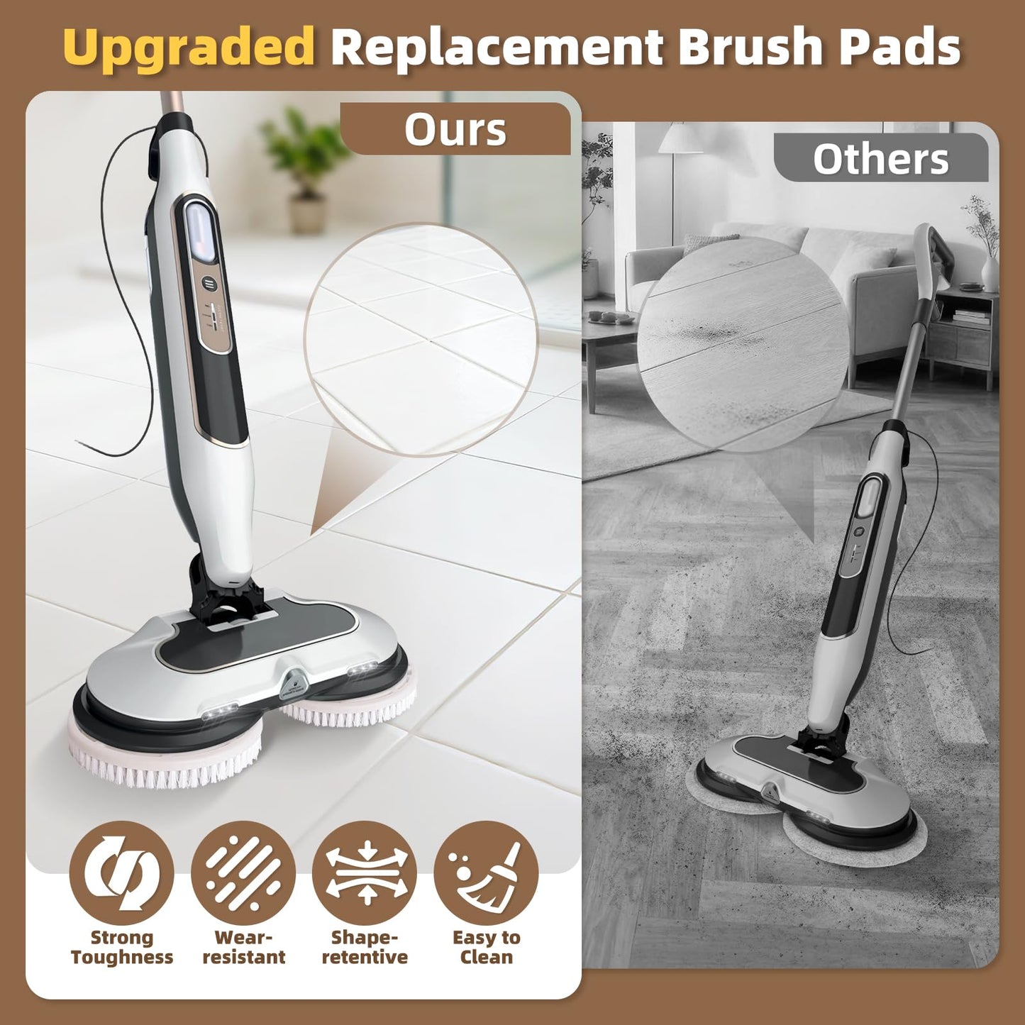 2 Pack Upgraded Steam Mop Replacement Brush Heads Compatible with Shark Steam and Scrub Mop S8201 S8001 S8002 S7201 S7001 Series, Short Bristle Cleaning and Polishing Brush for Deep Clean Hard Floors