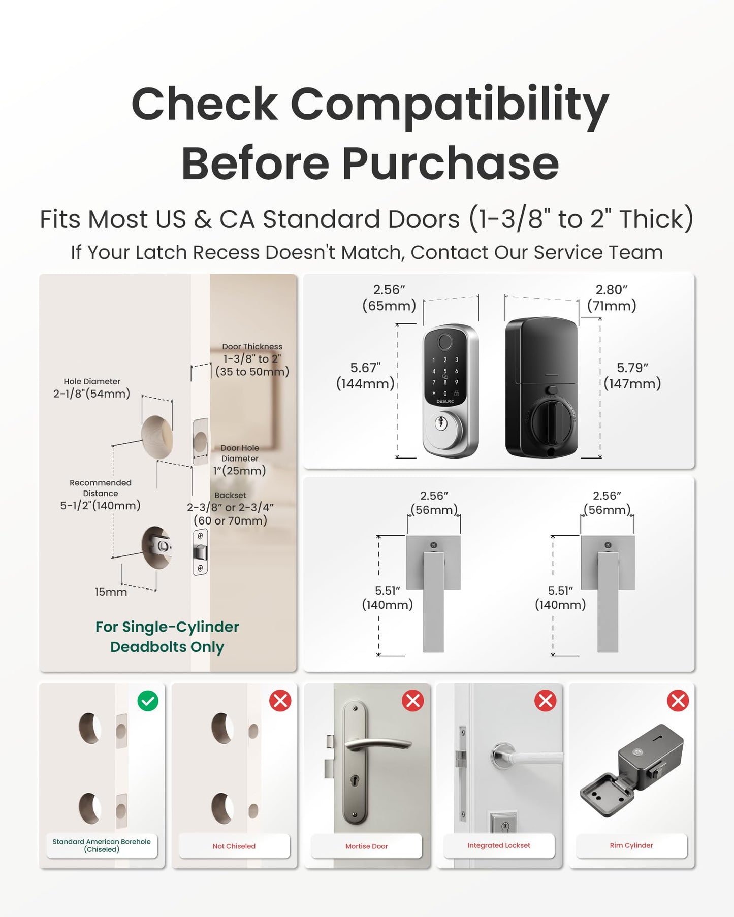 DESLOC B200 Fingerprint Smart Lock with 2 Durable Lever Handles, Keyless Entry Front Door Lock Set, Electronic Keypad Deadbolt, App Control, DIY Installation, Designed for a Secure DESLOC Home, Silver