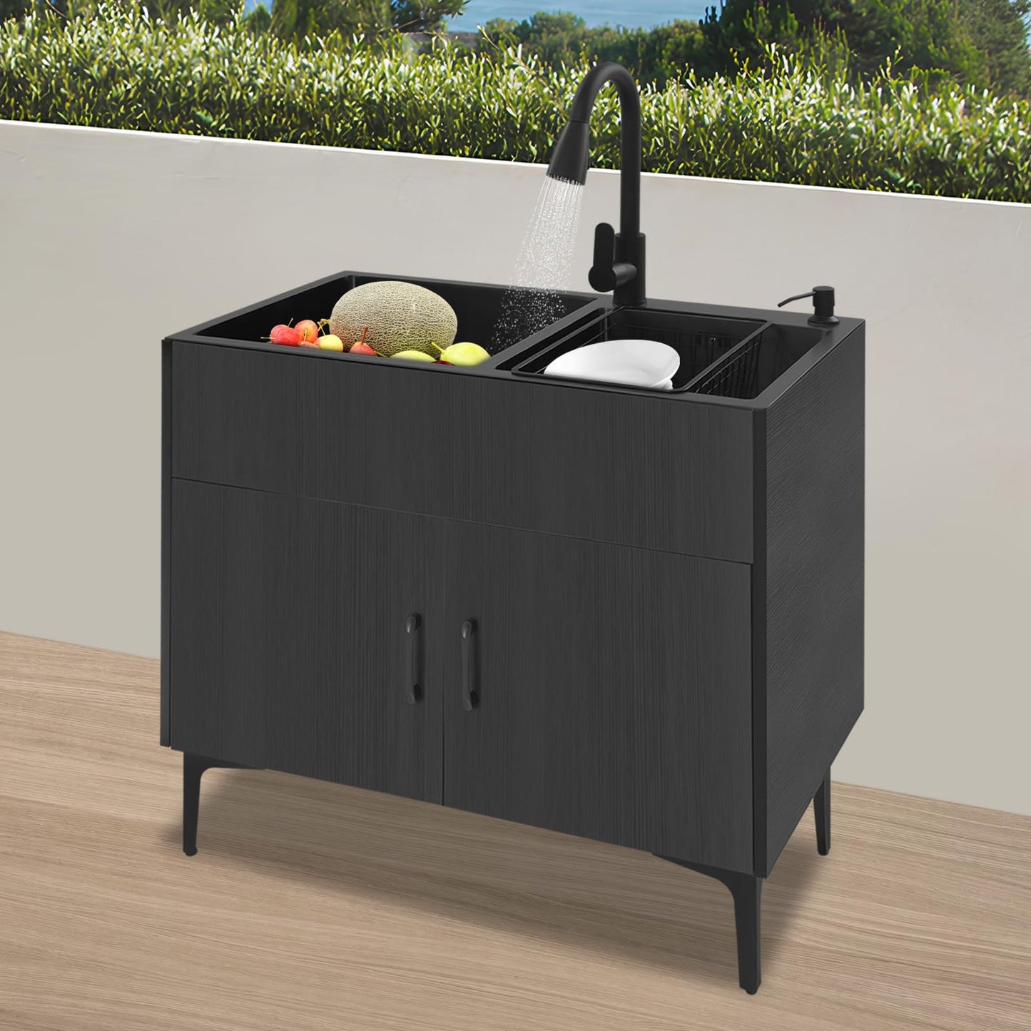 sjcdicnj All-in-One Utility Sink & Cabinet, 31-inch Freestanding Kitchen Sink Cabinet Stainless Steel Laundry Cabinet with 360° Faucet for Laundry Room, Garage, Mudroom (Black)