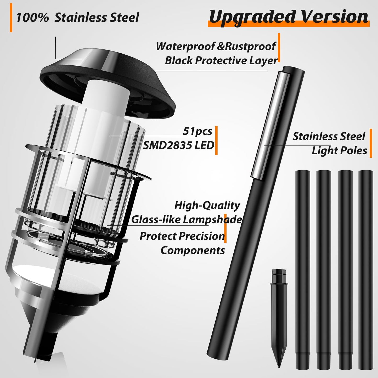 ZOOHAR Solar Outdoor Lights, Waterproof Pathway Torches, LED Metal Landscape Path Lights for Garden Patio Balcony & Pool (Pack of 4)