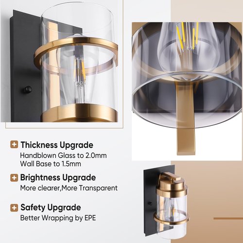 ZQLWLXYZD Black Gold Wall Sconces,Bathroom Vanity Light Fixtures,Rustic Farmhouse Wall Mount Lights,Single Light Gold(Bulbs not Included)