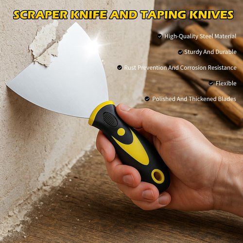 18 pcs Putty Knife Set,Drywall Knife,Espatulas Drywall Kit With Mud Pan,1” 2” 3” 4” 5” 6” Spackle Knife,7” 10” 14” Taping Knives,External Corner Trowel & Internal Corner Trowel,5 Brushes And Gloves