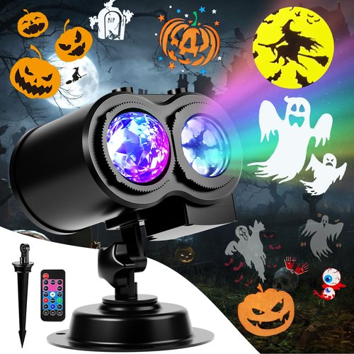 Brighter Halloween Decorations Projector Lights for Home, 2025 Upgraded Holiday Projectors with 19 HD Replaceable Slides (3D Ocean Wave & Patterns), Weather Proof Halloween Projector Light Show