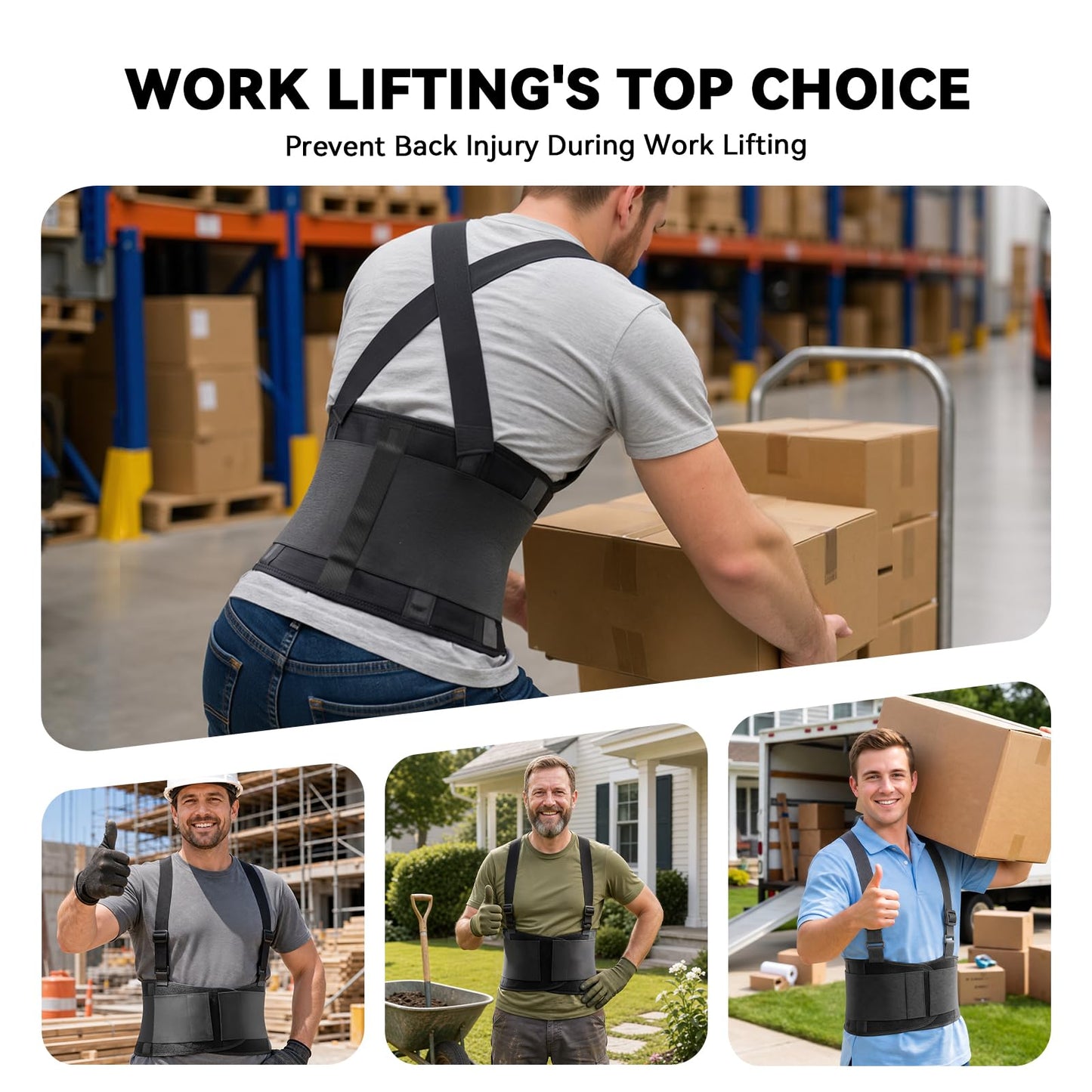 SOLOEVER Work Back Brace for Men & Women, Adjustable Lower Back Support Belt for Sciatica, Herniated Disc, Pain Relief, Moving Construction Warehouse Heavy Lifting Safety & Protection (Black, Large)