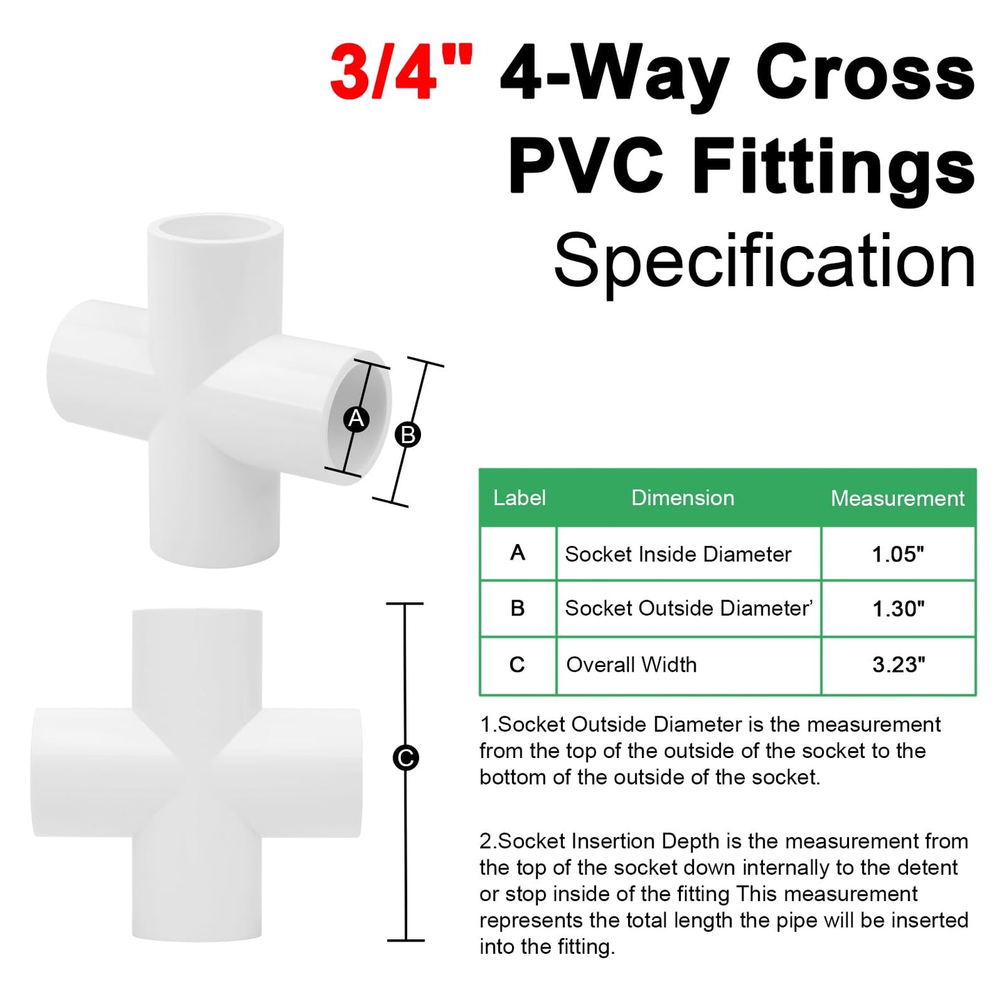 Lswteiz 8Pack 3/4Inch Cross PVC Fittings 4-Way Cross Elbow Pipe Fittings Connector for DIY Garden Shelf, Greenhouse Frame Tent Connections, Furniture Grade SCH40