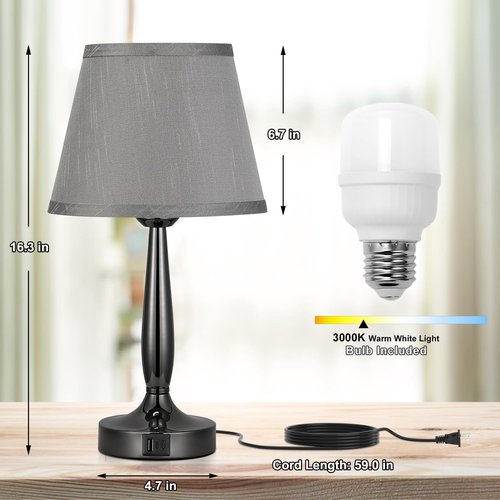 Kakanuo Touch Table Lamp for Bedroom, Small Bedside Lamp with USB C Charging Port, 3 Way Dimmable Touch Control Nightstand Lamp for Living Room and Office, LED Bulb Included