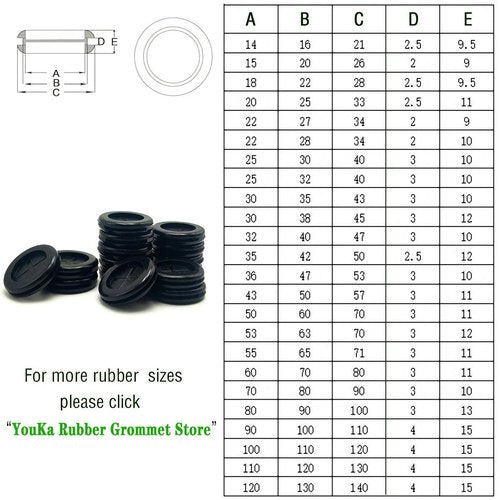 EASYEAH 1-1/4 in Rubber Grommets for Wiring,1 in ID, Double-Sided Rubber Plugs for Holes Firewall Grommet Automotive, Wire Cable Protection for Metal Electric Box, 15 Pcs 25.4x30 mm, Black