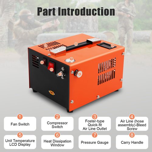 INPAITOO PCP Air Compressor, 300Bar/4500PSI Portable PCP Compressor, 110V AC/12V Car Battery (40+A) Anhydrous Air Pump, with Portable household Power Converter