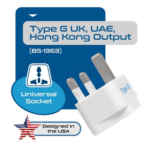 Ceptics UK, Hong Kong, Ireland, UAE Travel Plug Adapter (Type G) - 3 Pack [Grounded & Universal] (GP-7-3PK), White, Standard