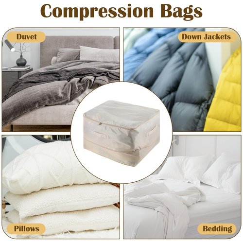 Sibba 5 PCS Clothes Compression Storage Bags with Zipper 4 Handles Pillow Quilt Comforters Organizer, Large 21x16x11in Foldable Closet Box Containers Bedding Storage Bags for Blankets Sheets Sweaters