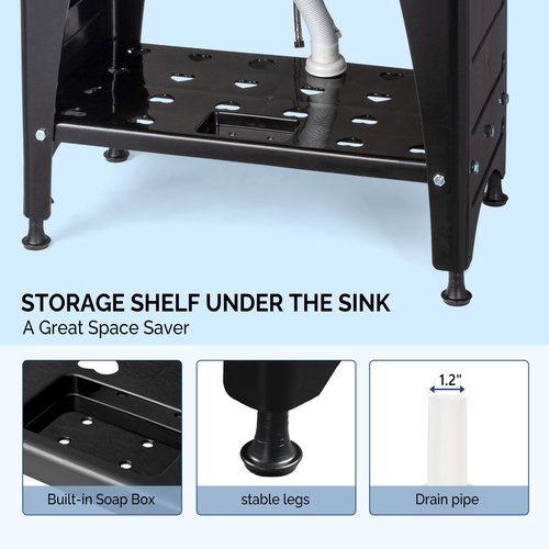 ROVSUN 20-Gallon Black Plastic Utility Sink with Hot & Cold Faucet, 150lbs Load Capacity, Upgraded Height & Version, Use for Laundry Room, Garage, Garden, Basement, 32.3’’L×22.4’’W×36.2’’H