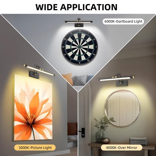 16“ Picture Lights for Wall Battery Operated, Wireless Picture Light with Remote, Rechargeable Wall Light 3000K/4000K/6000K Dimmable, Art Lighting for Paintings Frame Gallery Dartboard, Black Gold