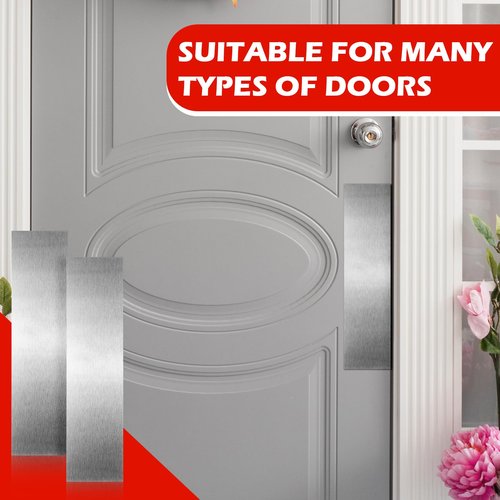 Otoolling 6 Pcs Door Scratch Protection Plate Door Metal Kick Plate 3" x 12" Self Adhesive Stainless Steel No Drill KickPlate for Interior, Exterior Doors, Sliver