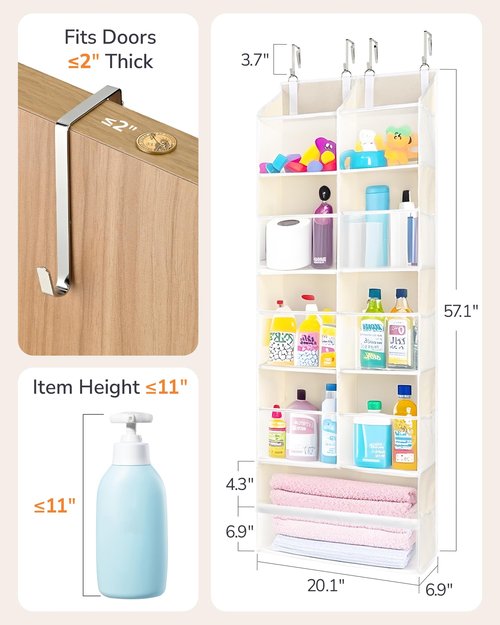 ULG Over the Door Organizer, 5-Tier Extra Large Hanging Storage with 10 Mesh Pockets, 100 lbs Capacity, Heavy Duty Door Organizer for Closet, Bedroom, Nursery Storage, Beige