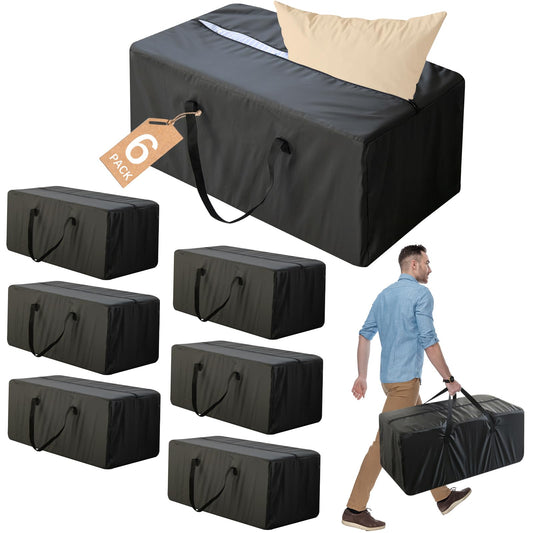 Moving Bags Heavy Duty with Strong Zipper & Handles, Sturdy Clothes Storage Bags, Packing Totes 6 Pack, College Dorm Room Essentials, Black