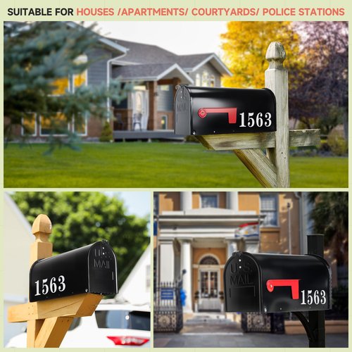 Zinovo Metal Post Mount Mailbox for House Outside,Galvanized Steel Medium Capacity Mail Box with Red Flag,Modern Weatherproof Mail Boxes,Black Residential Mailboxes,18.8 x 9 x 6.7 inches