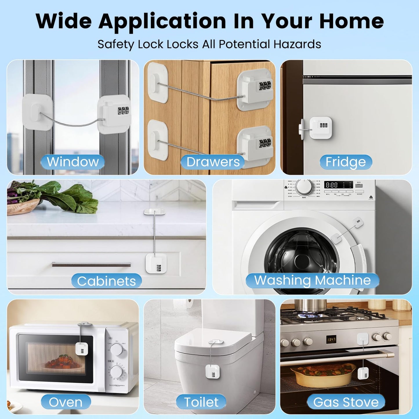 SUR-CIEL 1PC Fridge Lock with Code, Refrigerator Locks, Cabinet Locks Baby Proofing, Combination Lock for Refrigerator, Freezer, Closets, Cabinets, Drawers, Doors and Windows, NO Drilling