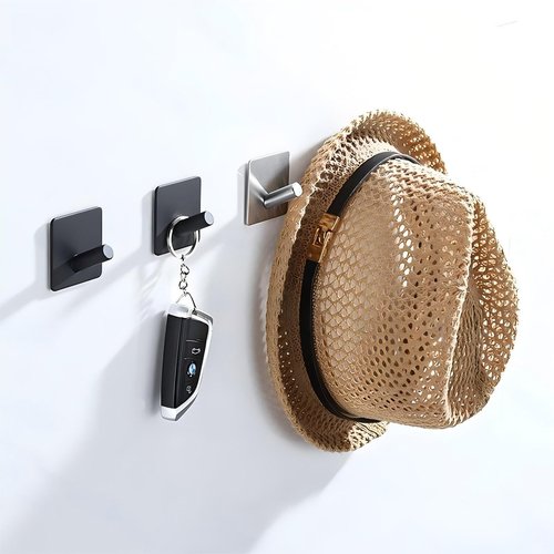 Adhesive Towel Hooks Stick on Towel Hanger Heavy Duty Wall Holder Waterproof Stainless Steel Sticky Hooks for Hanging Home Bathroom Kitchen