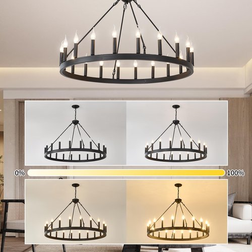 ZBMYRBZJ Black Wagon Wheel Chandelier 40 inch,20-Light Farmhouse Wagon Wheel Chandeliers Round Industrial Ceiling Light fixtures for Outdoor Porch high Ceilings Living Dining Room Foyer Entryway