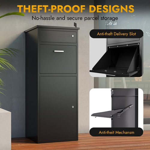 KAER Package Delivery Boxes for Outside,44.5"x17"x15.75" Cold-Rolled Steel Delivery Box for Packages & Mails, Anti-Theft Lockable Large Parcel Drop Box for Outdoor, Porch, Curbside