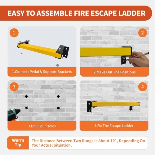 5 Rung Window Well Egress Ladder, Heavy Duty Adjustable Fire Escape Wall Muonted Ladder for Home Safety Emergency Ladders for 650LBS Loading
