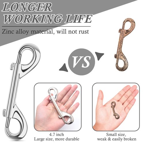 ERKOON Extra Large 4.7 inch Double Ended Bolt Snaps Hooks 220lbs Load Capacity Zinc Alloy Buckles for Cats Dogs Horses Heavy Duty Trigger Snap for Water Bucket/Horse Feed/Hammocks/Key Chain (5 Pack)