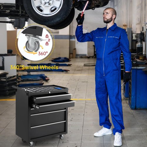 Rolling Tool Chest, 5 Drawers Tool Storage Cabinet, Toolbox with Wheels, Portable Tool Cabinet Organizer with Locking System & Drawer Liners, Tool Storage Cart for Garage, Workshop