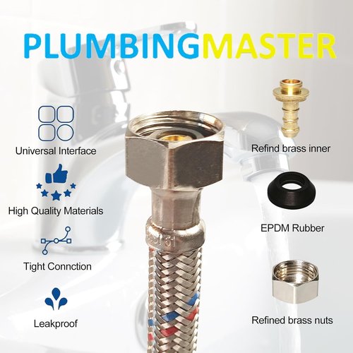 [10-Pack] PLUMBINGMASTER Faucet Hose,Faucet Supply Lines (3/8" Comp x 1/2" FIP), Certified Safe Supply Lines for Bathroom Faucet (24 inch)