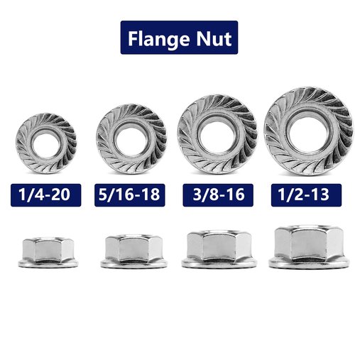 1/4-20 Serrated Flange Hex Lock Nuts 100Pcs 304 Stainless Steel 18-8, Full Thread, Hex Drive, Bright Finish by SG TZH