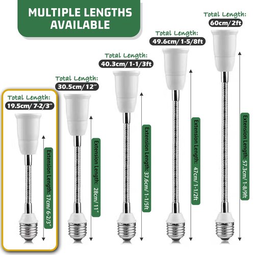 Light Socket Extender Adapter,Flexible Extension Lamp Socket Adapter,Standard Bulb Screw Base Extension Adapter for Lamps Bulb Security Cameras (20cm (7.87"), 2)