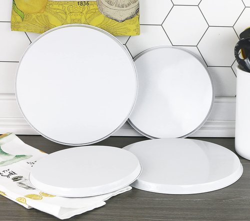 Reston Lloyd, Burner Covers For Electric Stovetop, Decorative Lightweight Tin Covers, Set of 4 (2-8 inch & 2-10 inch), Conceals Messy Drip Pans, White