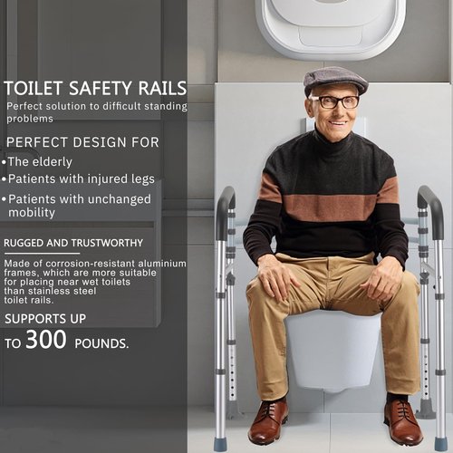 FSA/HSA Eligible Toilet Safety Rails, Adjustable Toilet Frame for Elderly, Seniors, Handicap & Disabled, Foldable Handicap Toilet Handles Fit Any Toilets (300 LB)