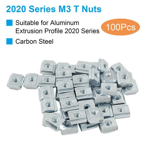 Zorveiio 100Pcs 2020 Series Sliding T Nuts Carbon Steel,M3 T Slot Nut Hammer Head,M3 T Sliding Nuts Fastener Nut Assortment for Aluminum Profile,3D Printer,CNC Router