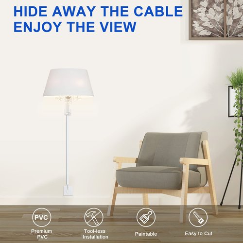 Cord Hider for One Wire, 102in Cable Hider Concealer, Paintable Wall Wire Covers, PVC Cable Management Raceway for A Thick Extension Cord, 6 x L17in W0.59 H0.4in, White