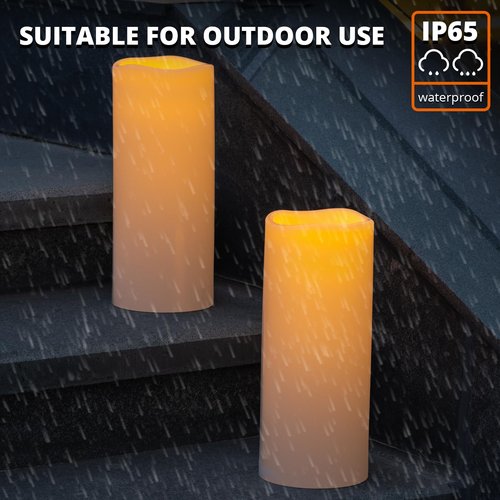 NURADA Large Outdoor Solar Candles Waterproof - 12" x 5" Rechargeable Solar Powered Flameless LED Pillar Flickering Candle for Patio Porch Lanterns Decor - Ivory White Set of 2