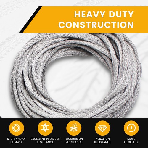 RIOOP Synthetic Winch Rope Heavy Duty 3/16 Inch x 50 Feet 8350LBs Recovery Tow Rope Line for ATV UTV Truck Jeep Winch Cable Line with Protective Sleeve for Off-Road Car Towing Extension (Gray)