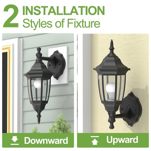 EMART Outdoor Porch Sconce LED Exterior Wall Light Fixtures, Special Handling Anti-Corrosion Plastic Material, Waterproof Security Lamp for Garage, Front Door, House - 2 Pack, Black (Bulb Included)