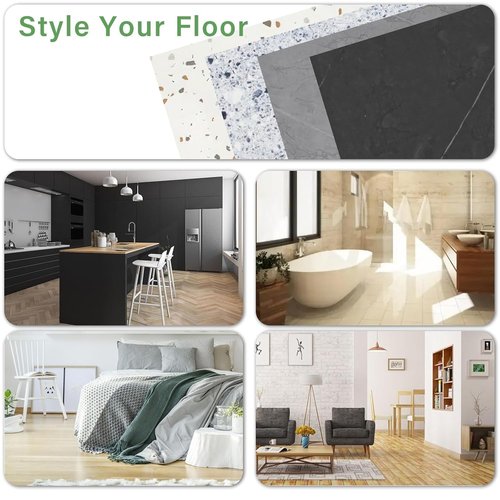 ZRJT 40-Pack 40 Sq.Ft Peel and Stick Floor Tiles Vinyl Polish Pattern Flooring, 12” x 12” Self Adhesive Vinyl Flooring DIY for Kitchen, Bathroom, Laundry, Polish Beige Marble