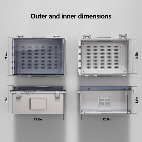 Animacyn ABS Electrical Junction Box, Ventilated Design, Cable Grommets, IP65 Waterproof Enclosure, Indoor/Outdoor Use with Mounting Panel .(Clear Cover, 13.8"x9.7"x5.9")
