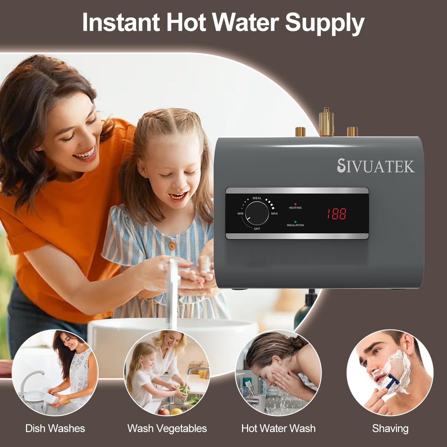 2.5 Gallon Electric Mini-Tank Water Heater, 1440W 120V Under Sink Instant Hot Water Heater, Point-of-Use for Kitchen Bathroom RV, LED Display, Easy Floor Mount