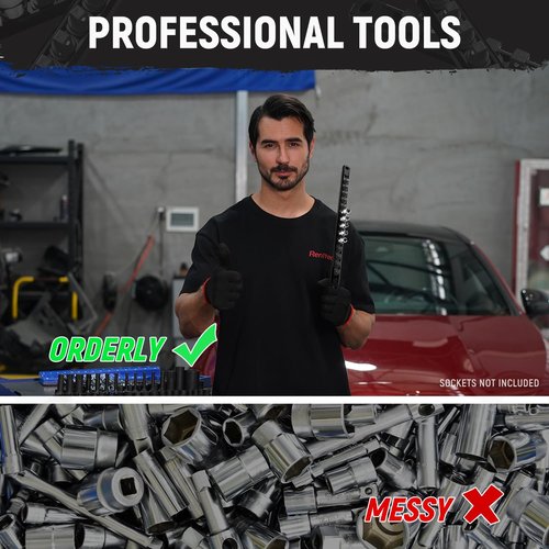 Reniteco Magnetic Socket Organizer, 1-Piece Heavty Duty ABS Socket Holder, Socket Rail for Tool Box, Premium Quality 360° Swivel Socket Rack with 12 Clips for 1/2-Inch(Black)