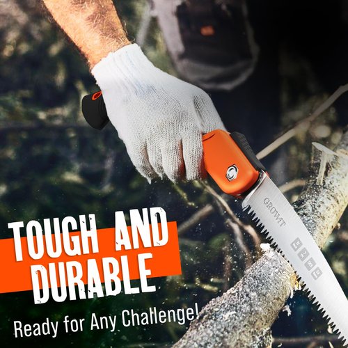 GROWIT Folding saw 11 Inch - Heavy Duty Pruning Saw with Triple-Cut SK5 Blade, 7 TPI Razor Teeth for Tree Trimming, Wood Cutting, Camping, Bushcraft, and Gardening
